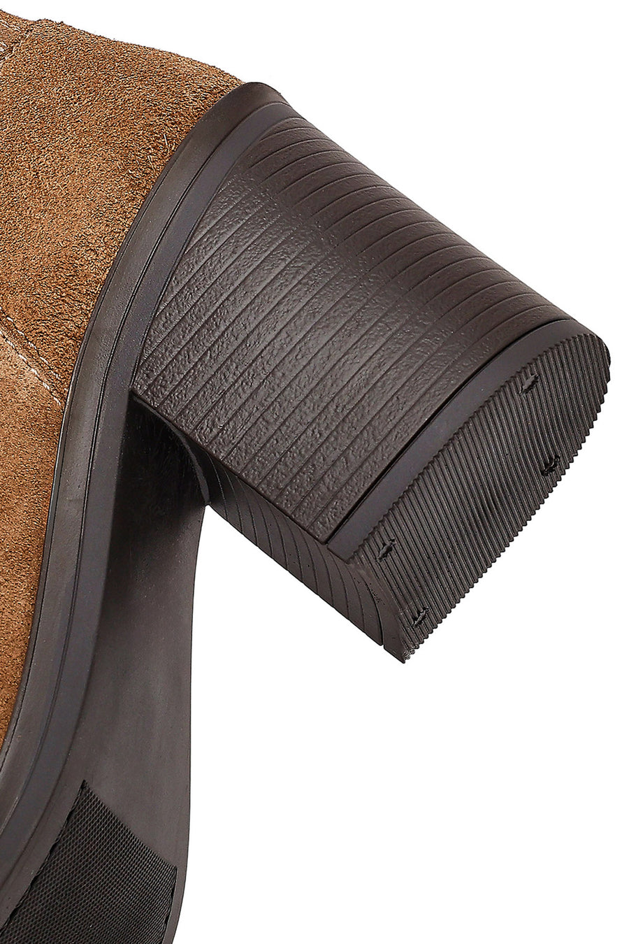 Women's Brown Zippered Thick Heel Suede Leather Boots
