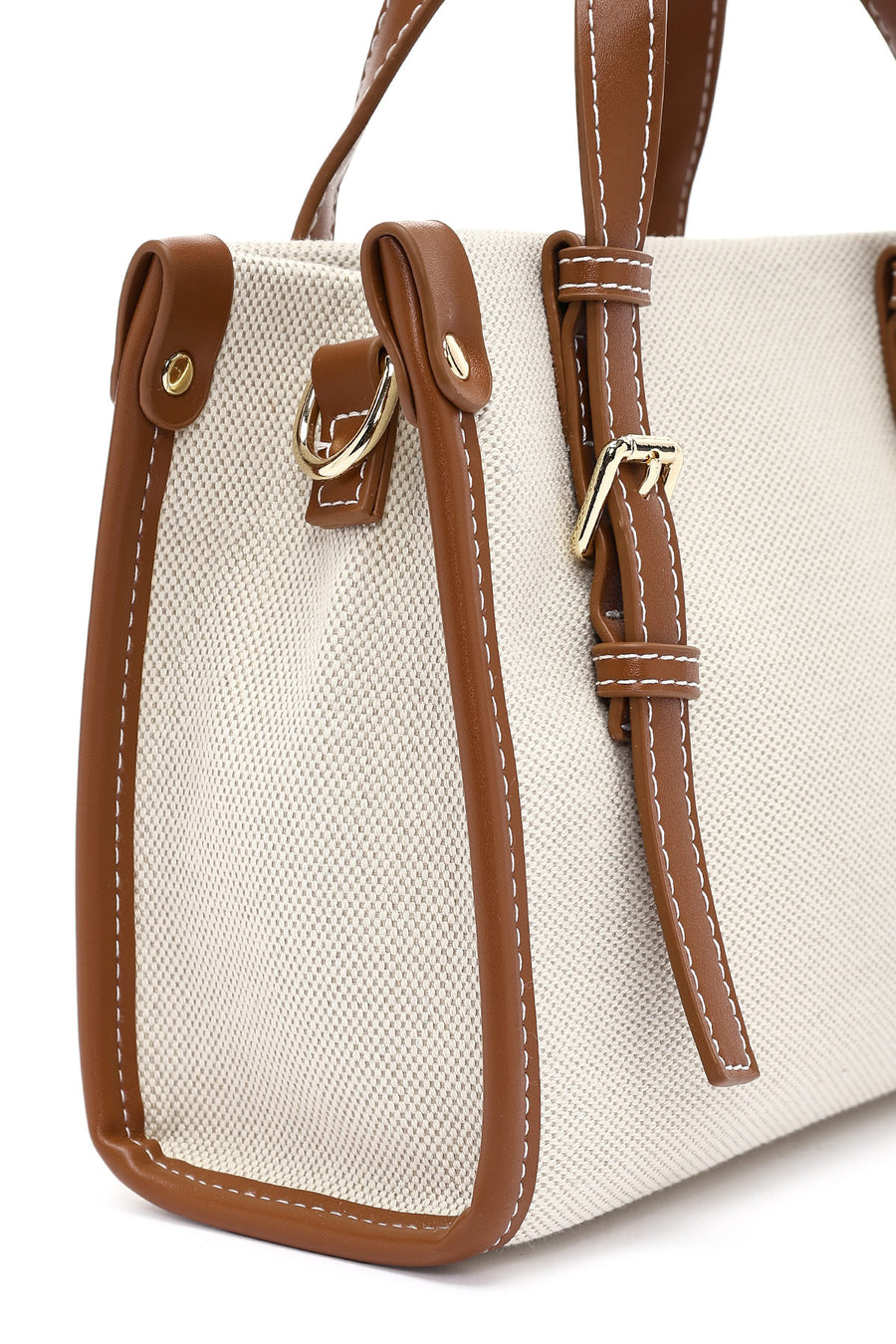 Women's Beige Long Strap Fabric Crossbody Bag