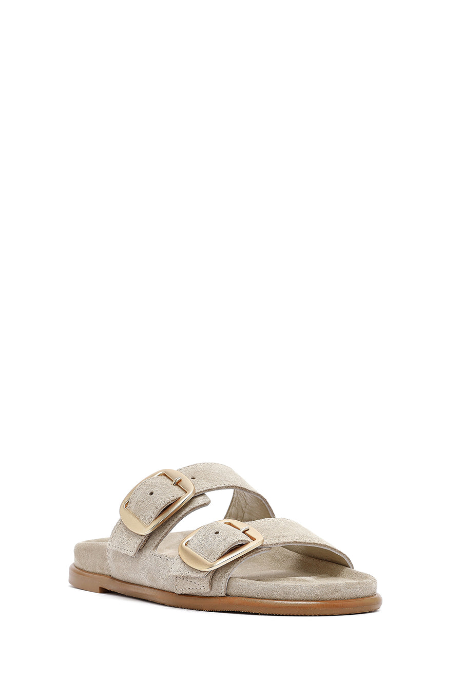 Women's Beige Buckle Suede Leather Slippers