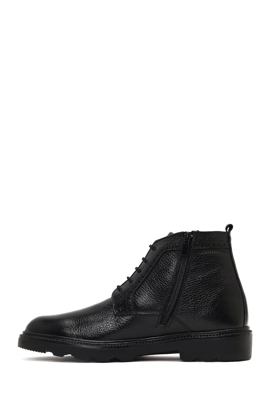 Men's Black Zippered Leather Casual Boot
