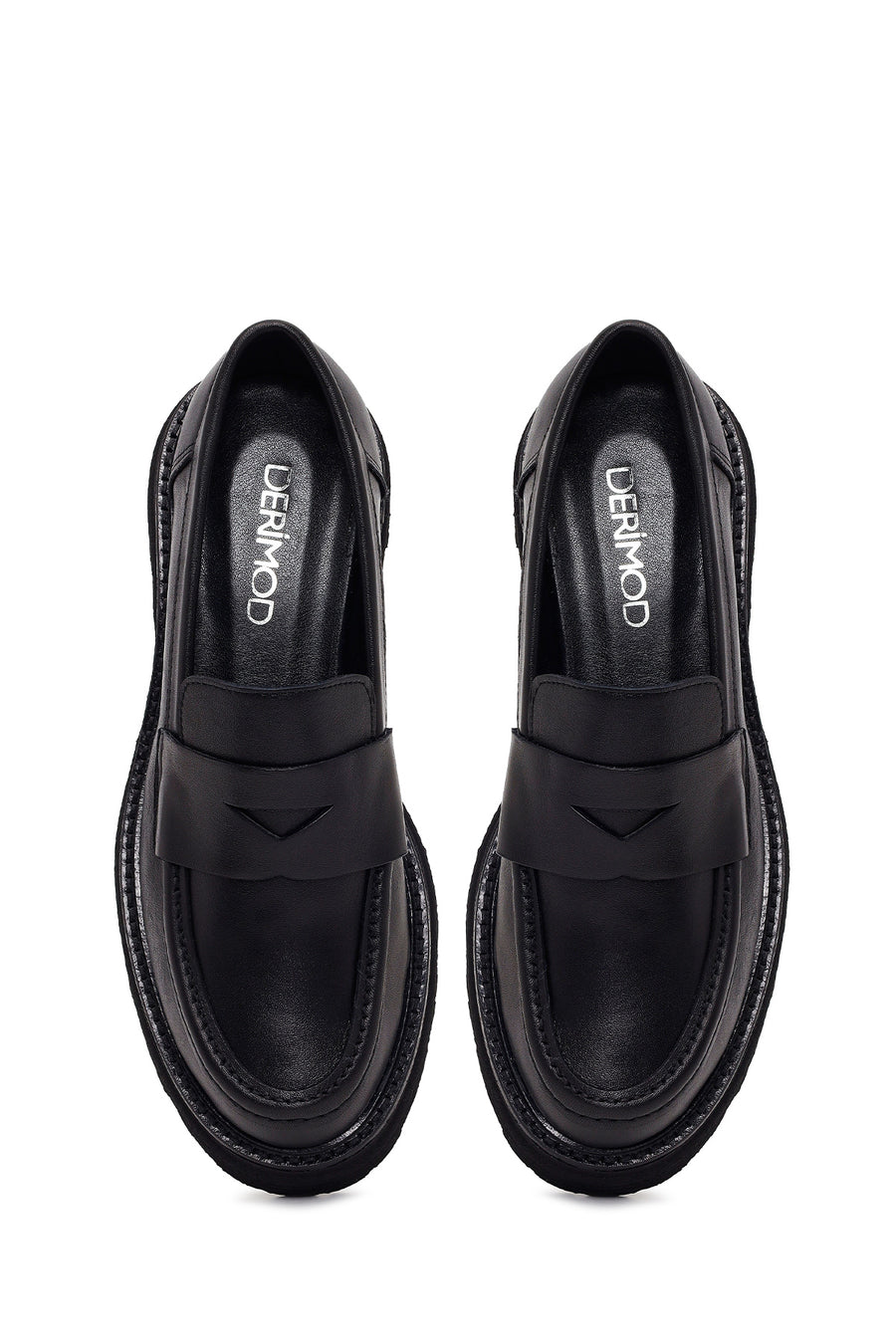 Kadın Siyah Kalın Tabanlı Deri Maskülen Loafer