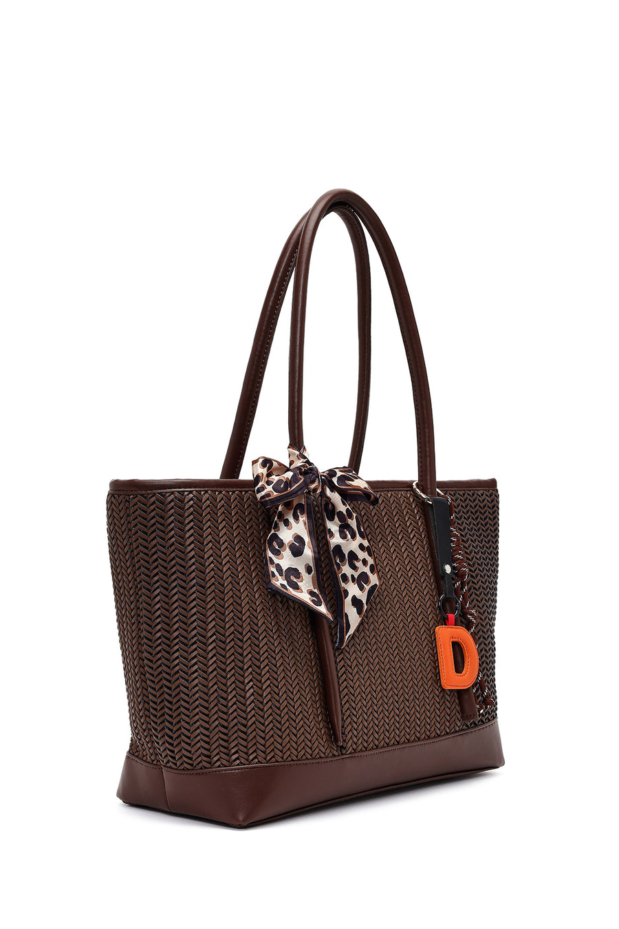 Women's Brown Braided Charm Shoulder Bag