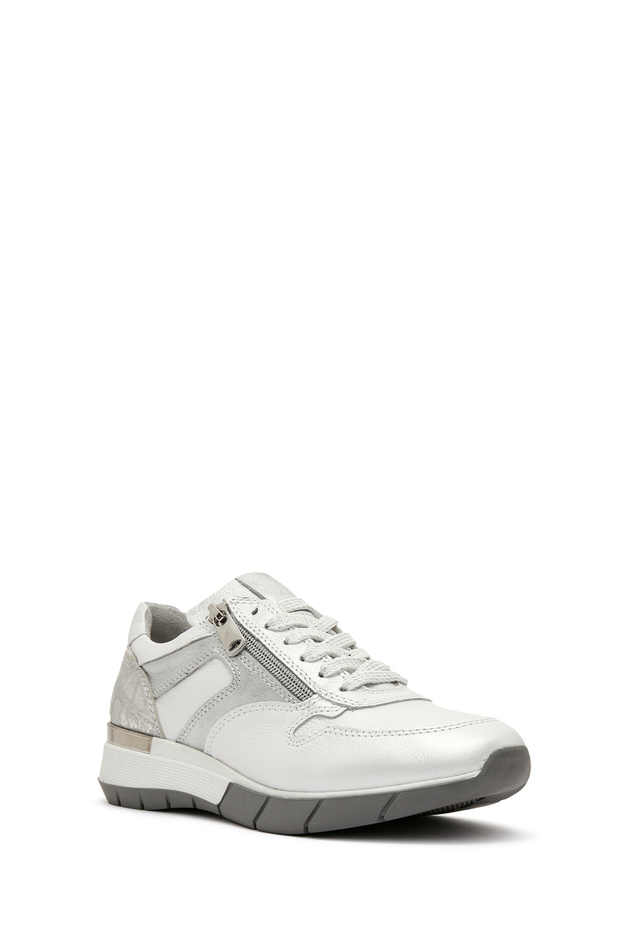 Kadın Beyaz Bağcıklı Yandan Fermuarlı Deri Sneaker