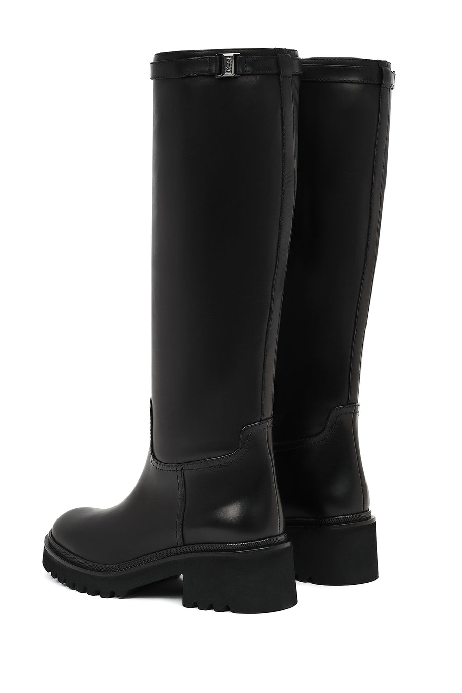 Women's Black Zippered Thick Soled Leather Boots