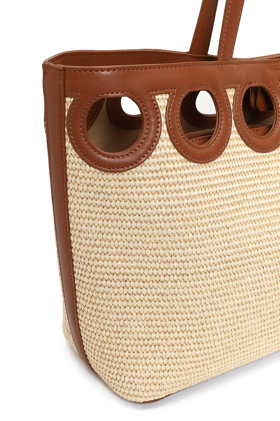 Woman Beige Wicker Shoulder Bag