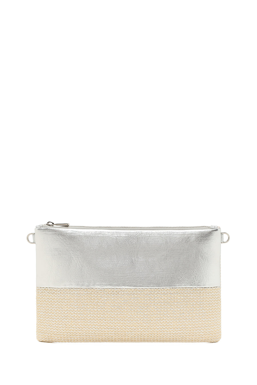Woman Beige Long Chain Strap Wicker Clutch Bag