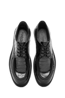 Men's Black Lace-Up Crocodile Patterned Leather Casual Shoes | Derimod