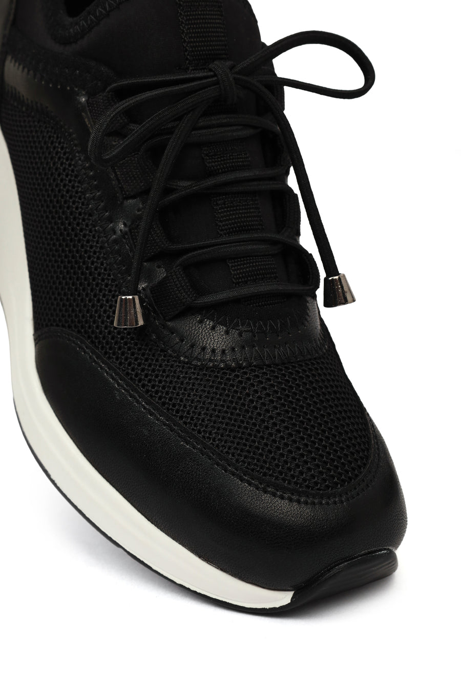 Women's Black Lace-Up Wedge Heel Sneakers