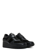 Women's Black Leather Wedge Heeled Shoes | Derimod