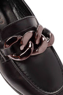 Women's Black Accessory Detailed Leather Masculine Loafer | Derimod