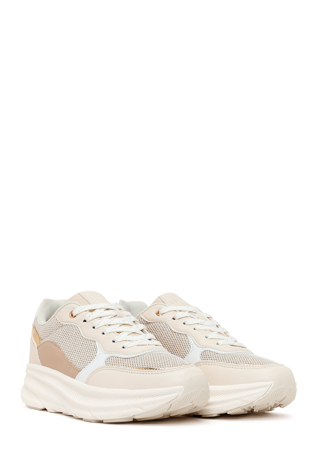 Kadın Bej Bağcıklı Kalın Tabanlı Sneaker