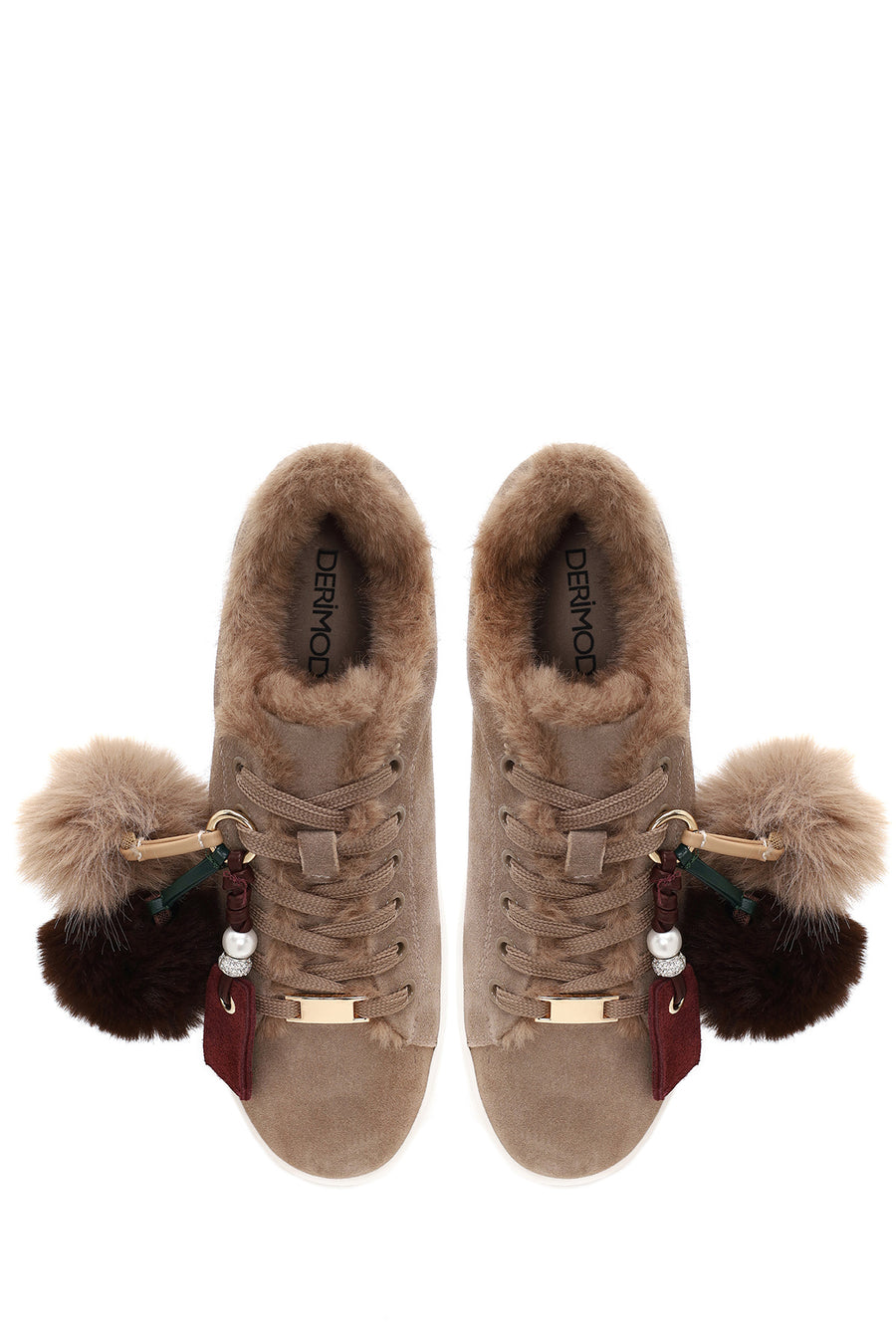 Woman Mink Lace-Up Charm Suede Teddy Leather Sneaker