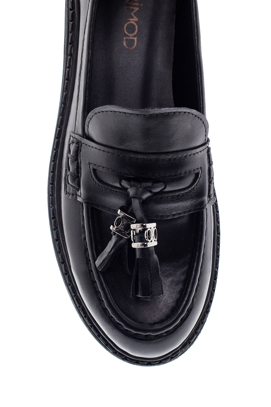 Women's Black Leather Tassel Loafer