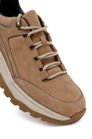 Men's Beige Lace-Up Thick-Soled Nubuck Leather Casual Sneaker | Derimod