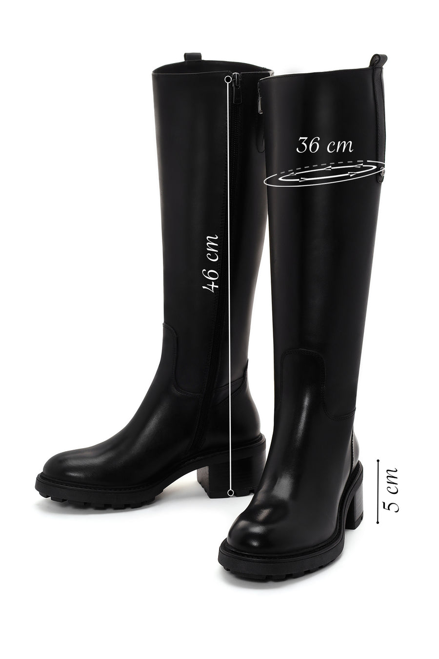 Woman Black Zip Closure Short-Heeled Leather Boots