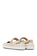 Woman Cream Strappy Leather Ballet Flat | Derimod