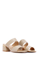 Women's Beige Short Thick Heeled Slippers | Derimod
