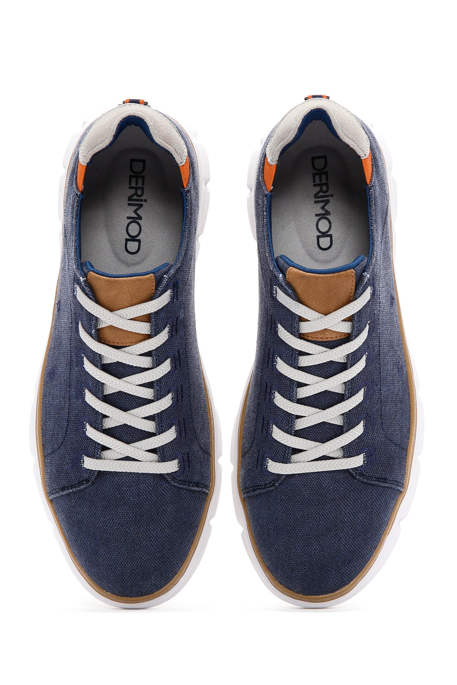 Erkek Lacivert Bağcıklı Kalın Tabanlı Kumaş Sneaker