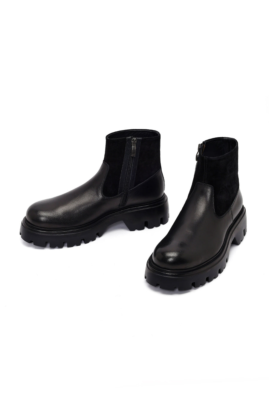 Men's Black Thick Soled Leather Boots