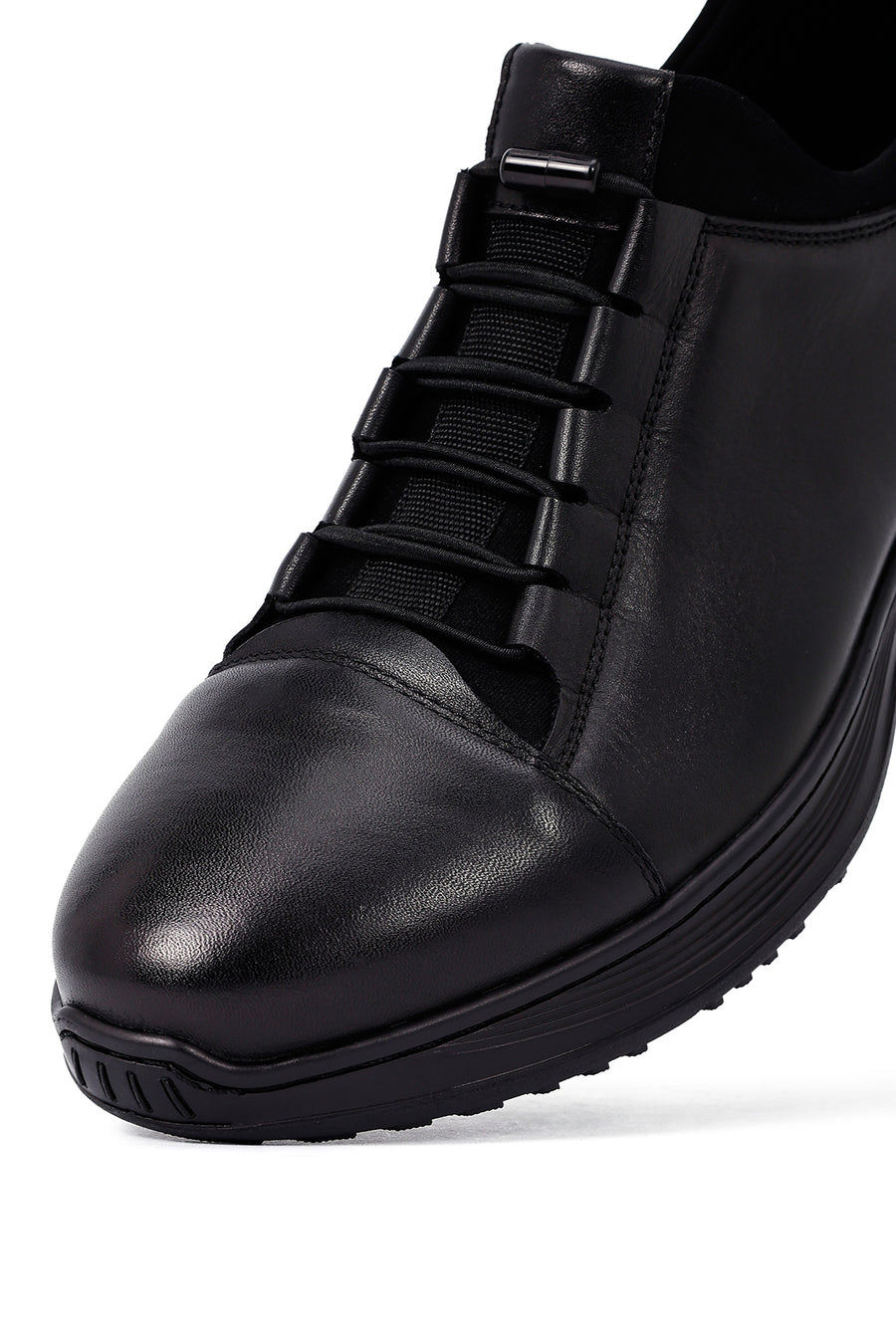 Men's Black Lace-Up Leather Casual Sneakers