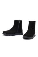 Women's Black Zippered Suede Teddy Boot | Derimod