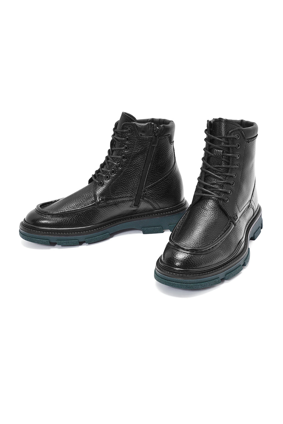 Men's Black Lace-Up Zipper Detailed Leather Casual Boots