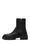 Women's Black Leather Zippered Boots | Derimod