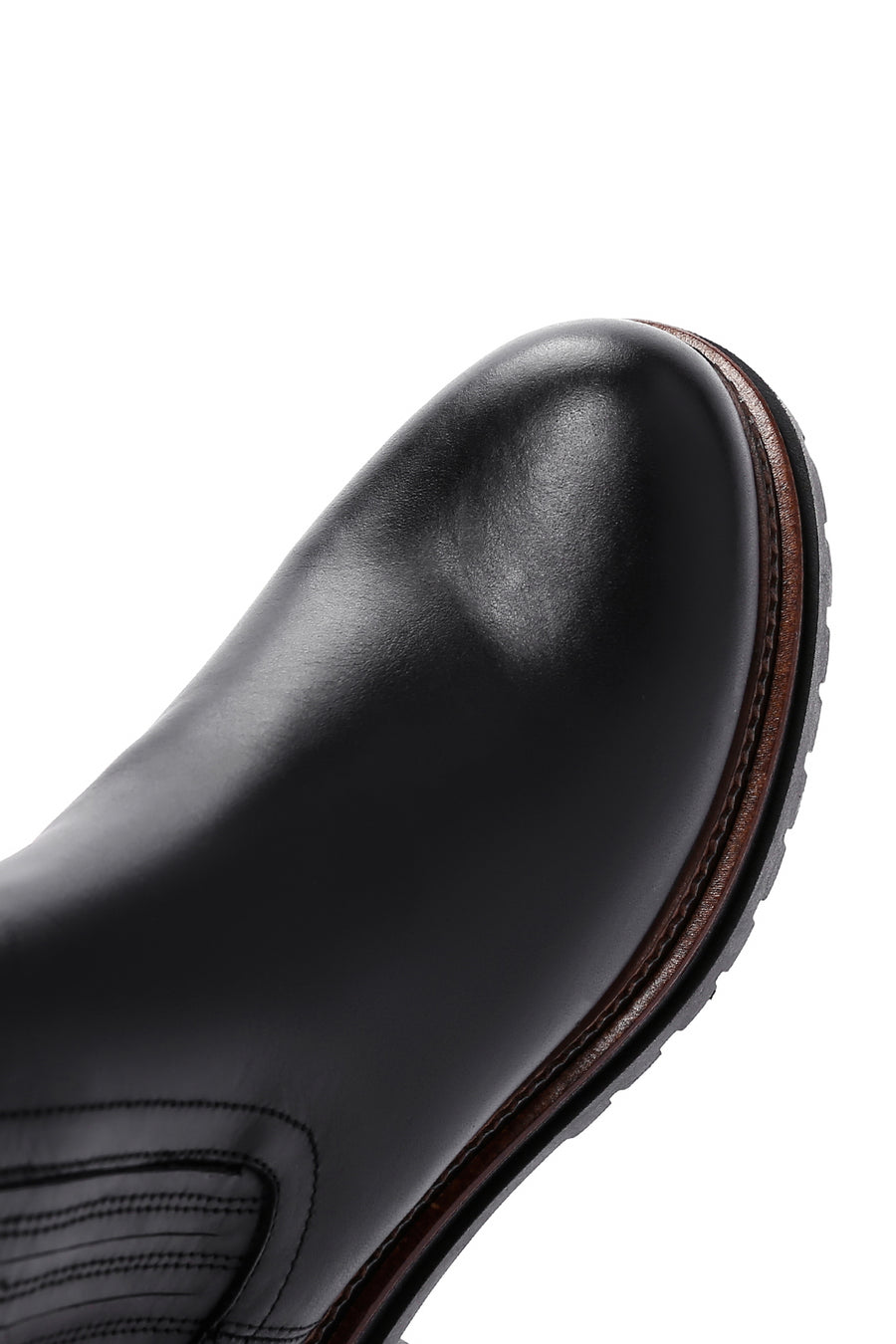 Woman Black Thick Sole Leather Chelsea Boots