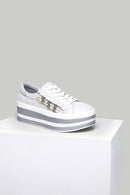 Silver High-Sole Women's Leather Sneaker | Derimod