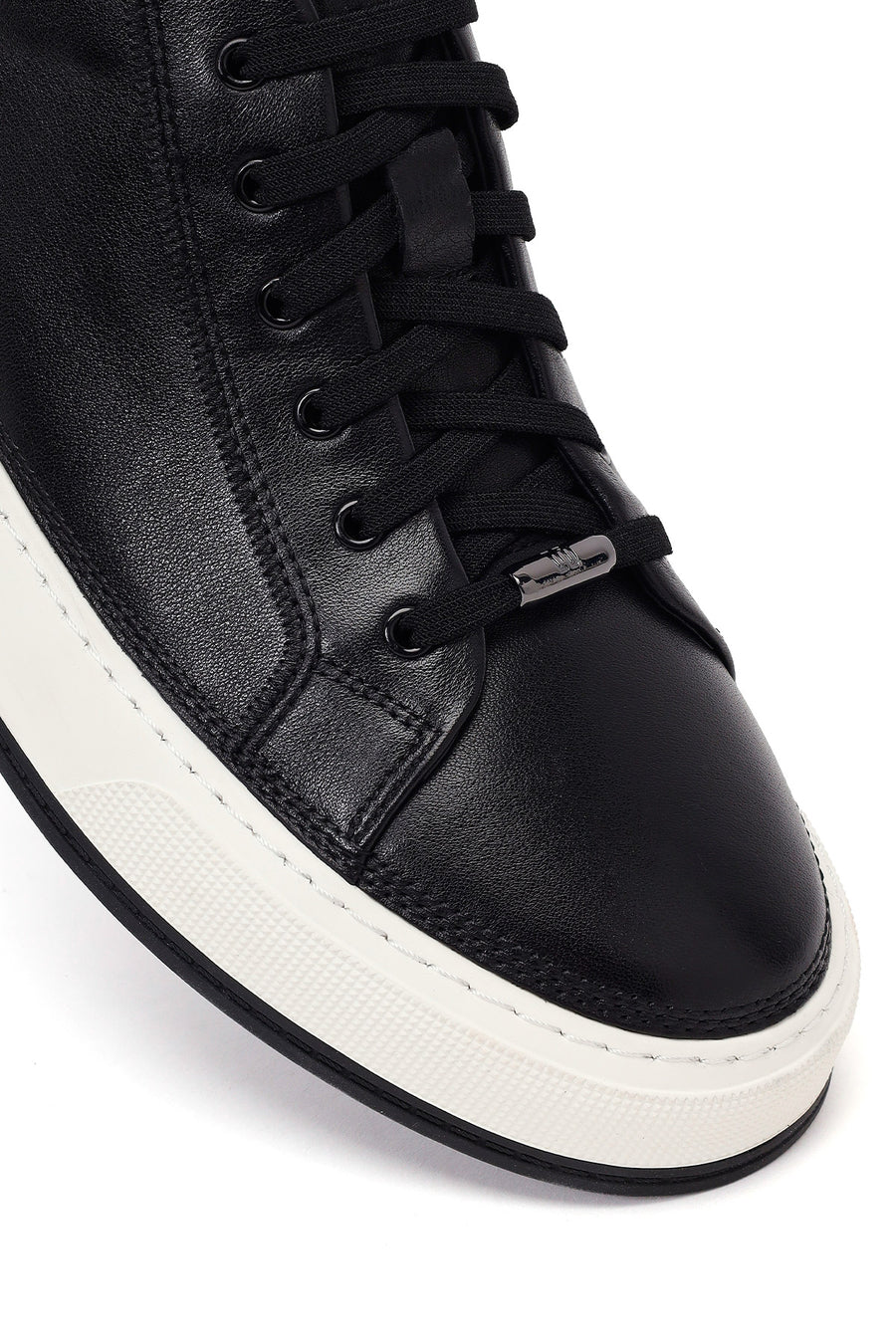 Erkek Siyah Bağcıklı Deri Sneaker