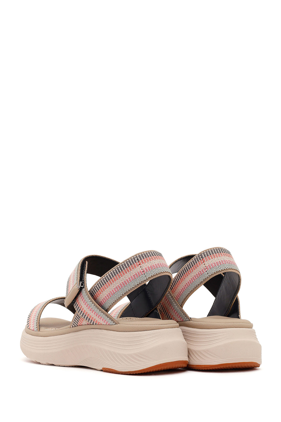 Women's Beige Strapped Thick-Soled Fabric Comfort Sandals