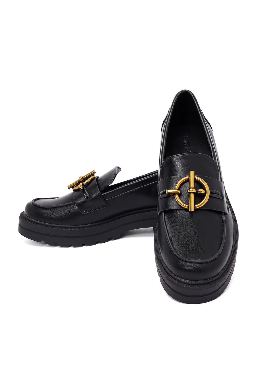 Women's Black Buckled Thick-Soled Masculine Loafer