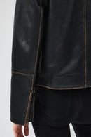 Oxford Women's Black Biker Leather Jacket | Derimod