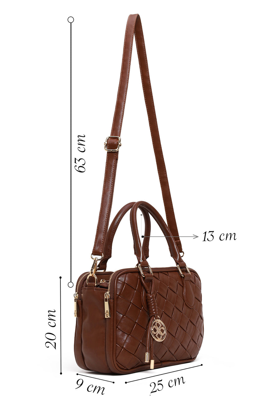 Woman Brown Braided Long-Strap Shoulder Bag