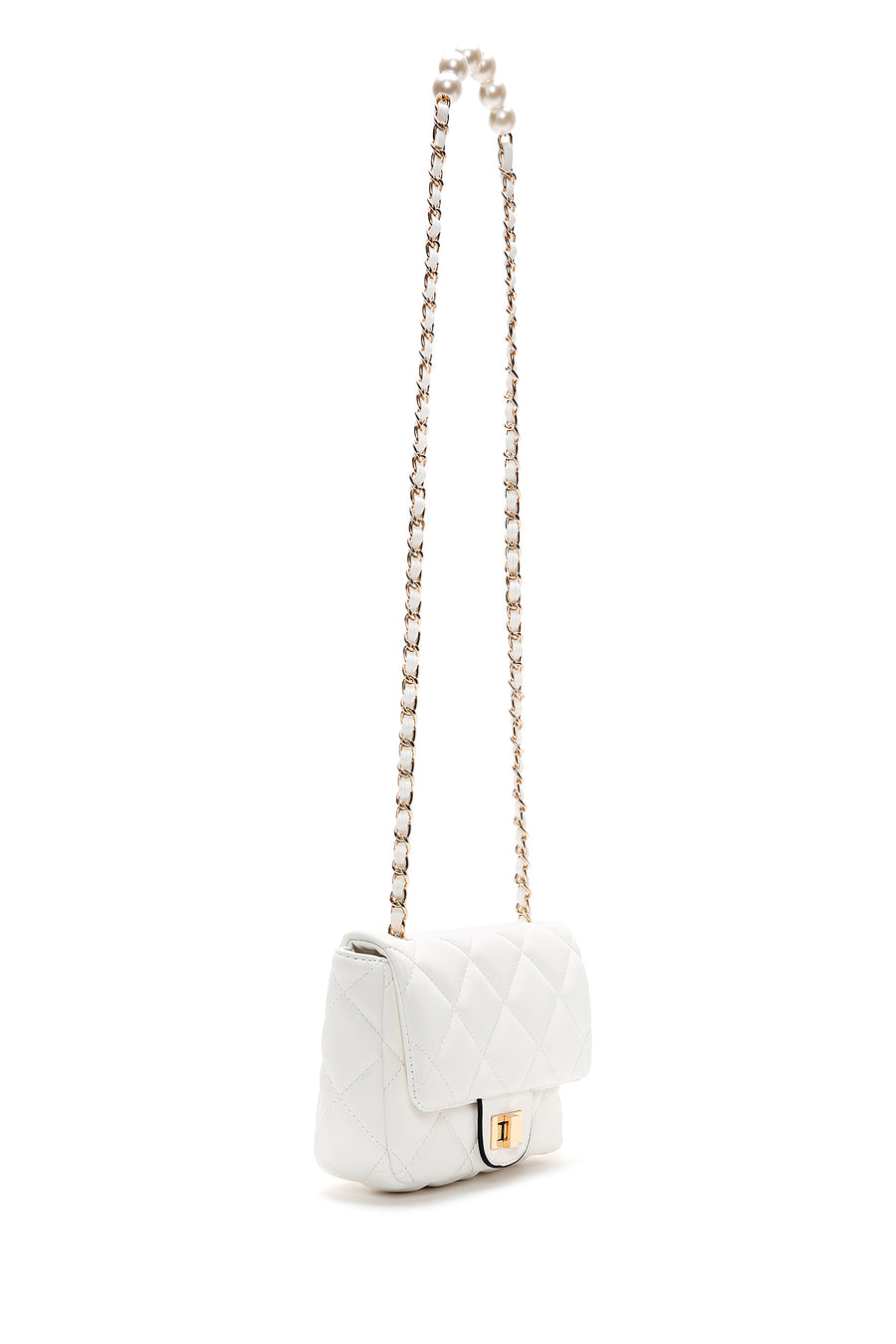 Women's White Long Strap Quilted Crossbody Bag