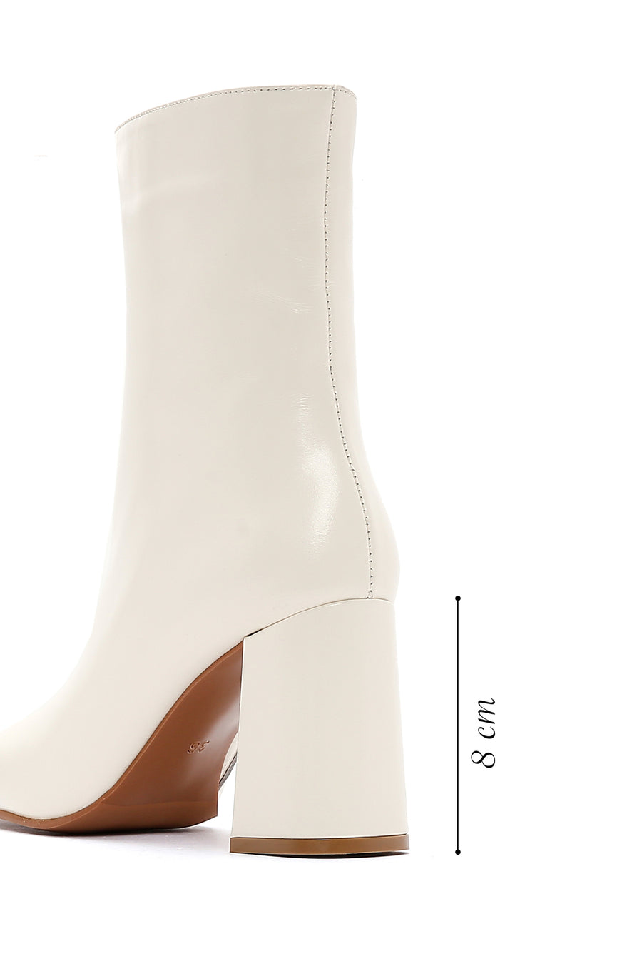 Women's Cream Zippered Thick Heeled Leather Boots