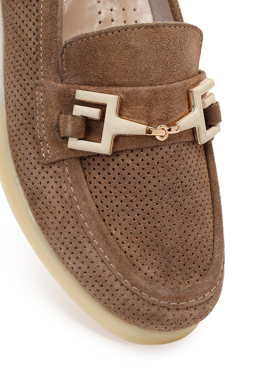 Women's Mink Suede Leather Comfort Loafer with Lace-up and Buckle