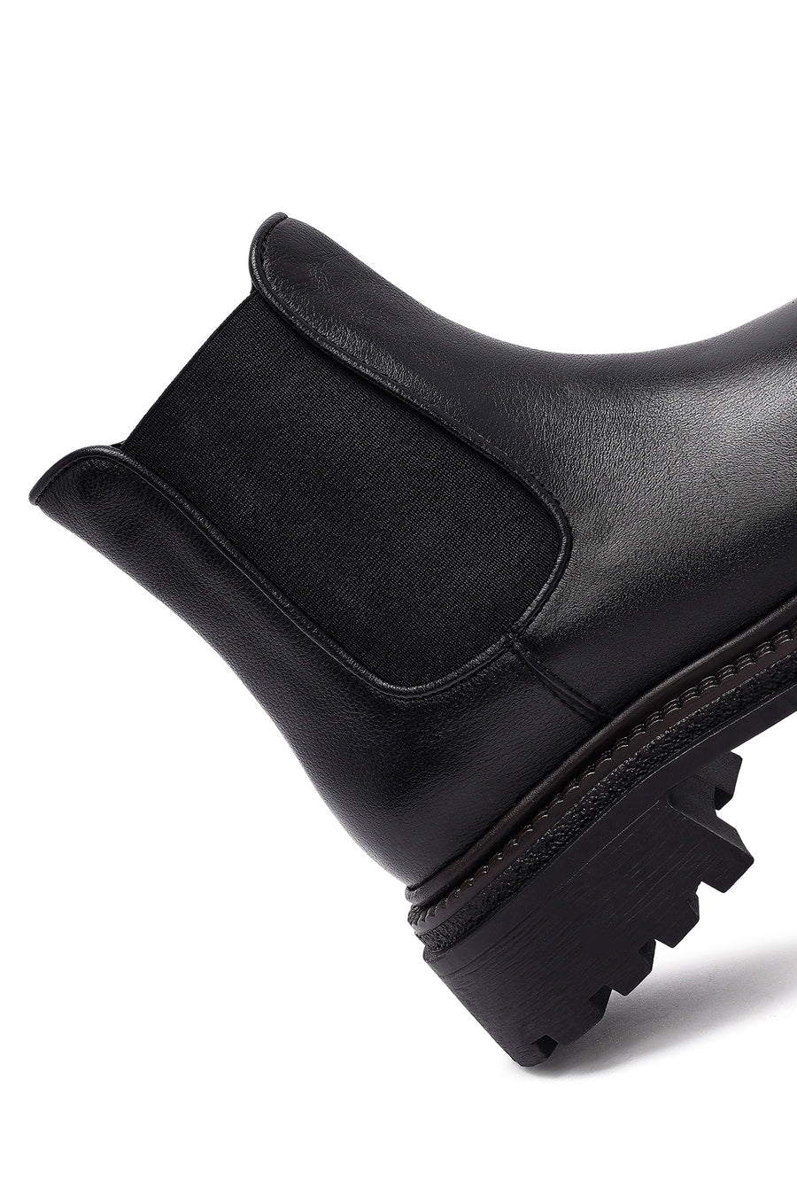 Woman Black Thick Sole Leather Chelsea Boots