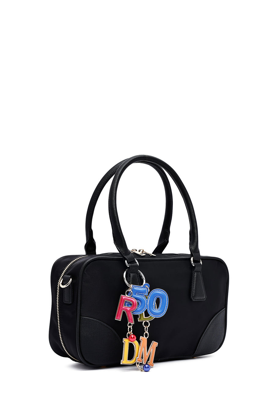 Women's Black Long Strap Accessory Detailed Fabric Handbag
