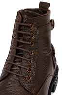 Male Brown Zip Closure Thick-Soled Leather Combat Boots | Derimod