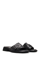 Women's Black Buckle Leather Slippers | Derimod