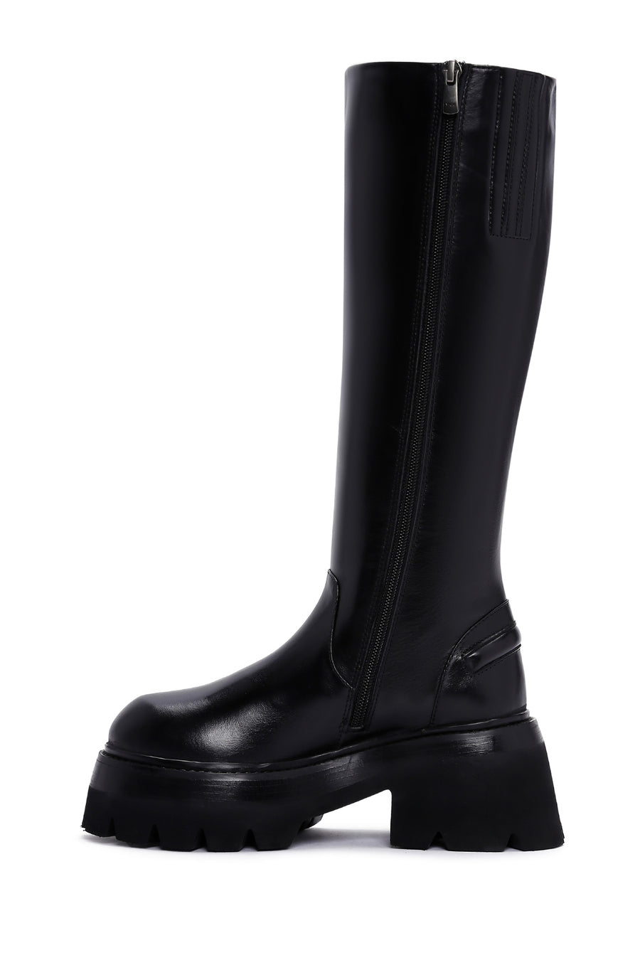 Women's Black Thick High-Sole Zippered Leather Boots