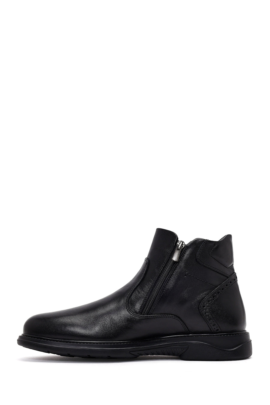 Male Black Double Zip Closure Leather Boots