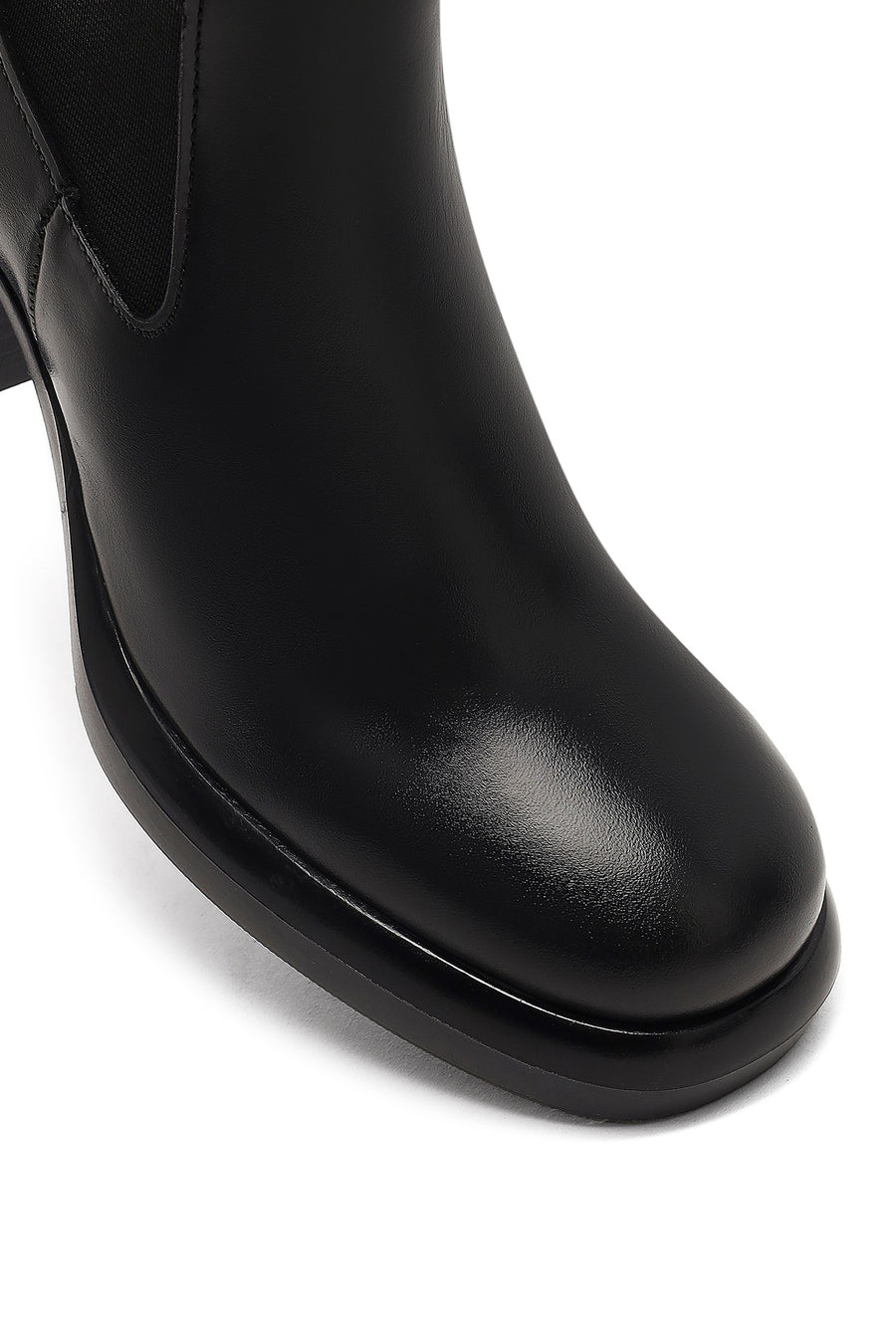 Women's Black Thick Heeled Leather Chelsea Boot
