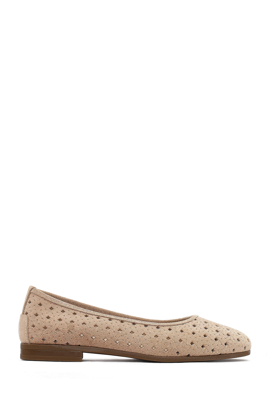 Women's Beige Patterned Suede Leather Ballet Flats 25SFD291310 | Derimod