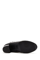 Woman Black Zippered Chunky Heels Leather Boat | Derimod