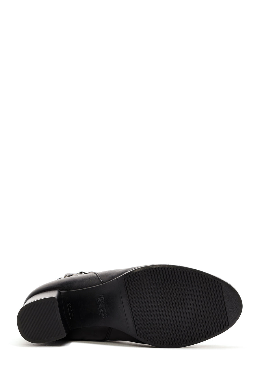 Woman Black Zippered Chunky Heels Leather Boat