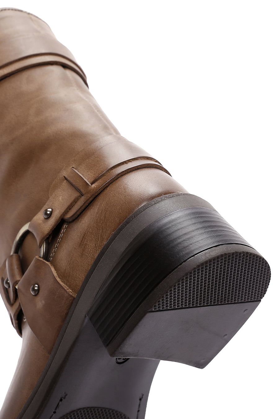 Women's Brown Leather Buckle Boots