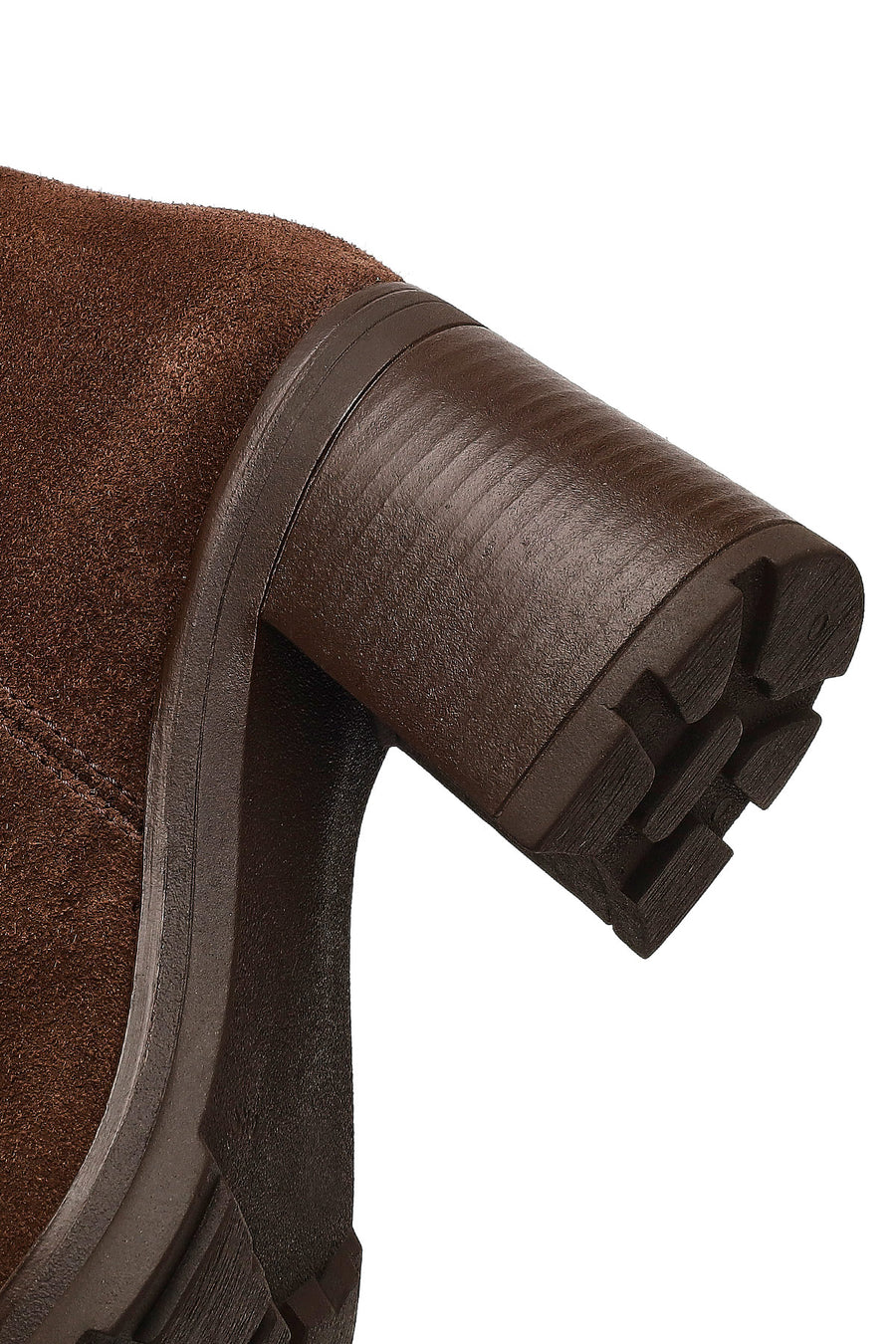 Woman Brown Zip Closure Chunky Heeled Suede Boots