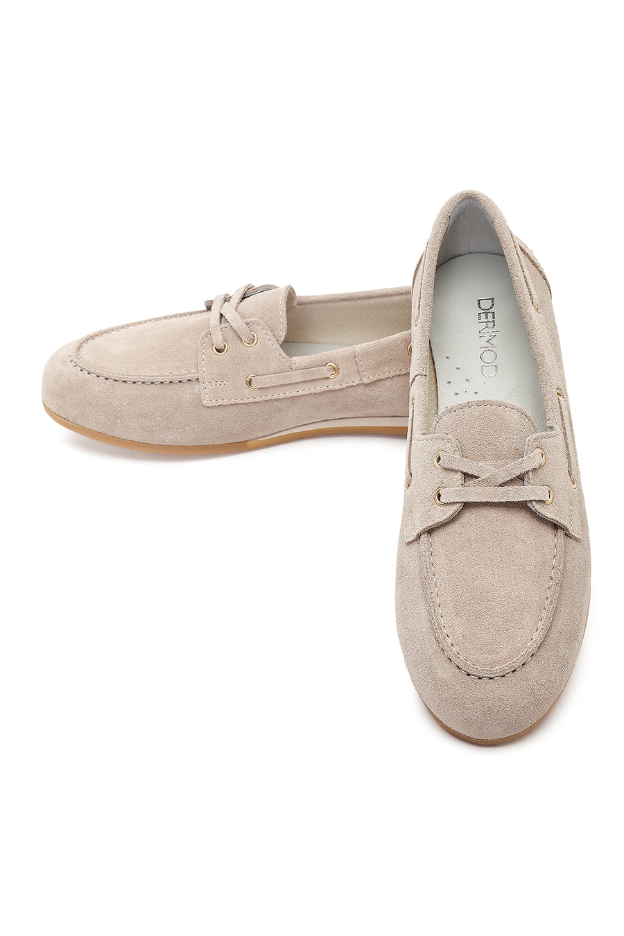 Women's Beige Lace-up Suede Leather Shoes